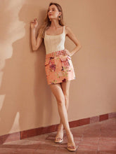 MOTF PREMIUM LINEN FLORAL PRINT FLAP POCKET BUCKLE BELTED SKIRT
